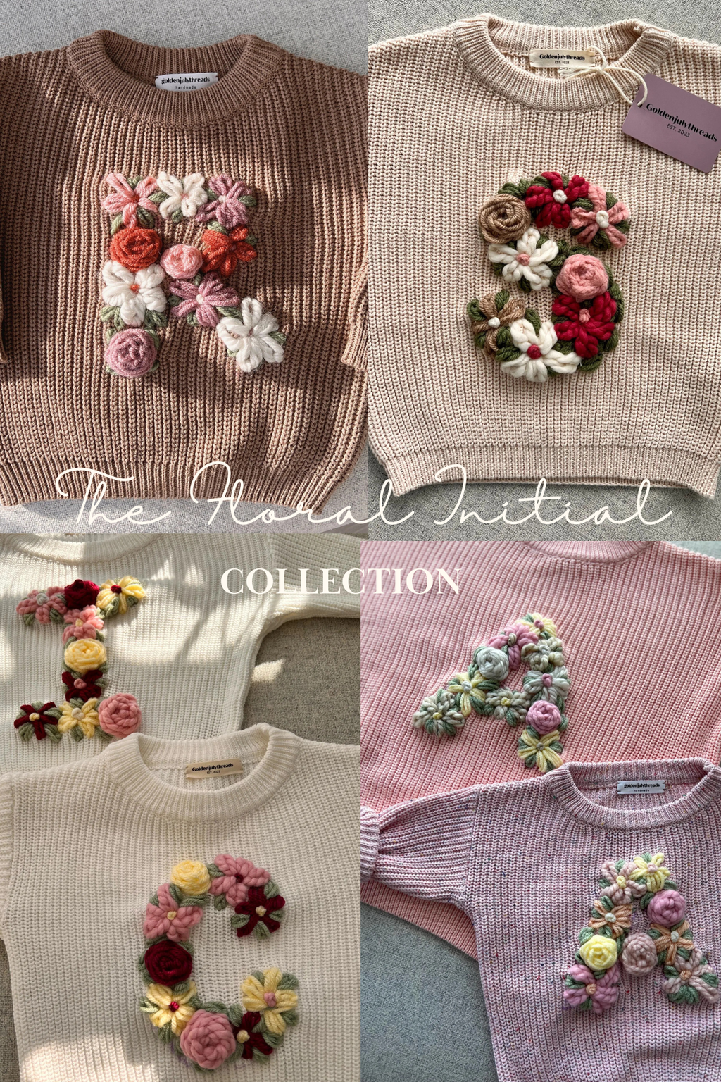 Personalized Custom Hand-Embroidered Baby/Toddler Floral Initial Sweater