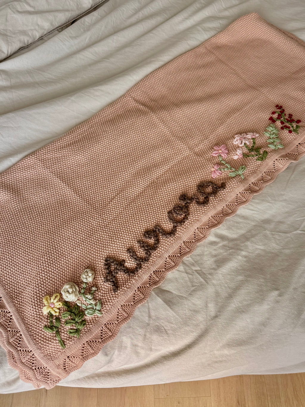 Custom Hand Embroidered Organic Cotton Blanket