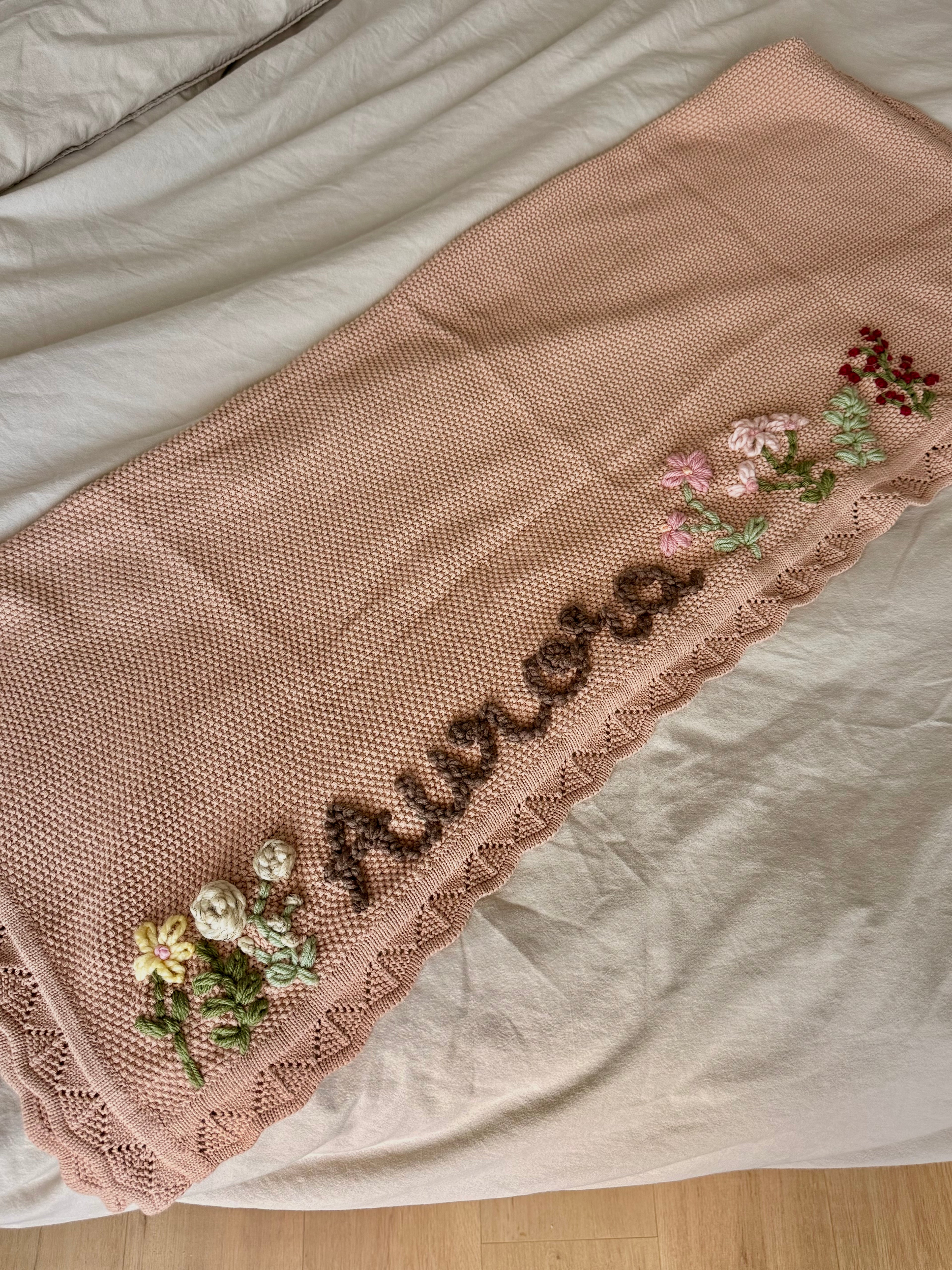 Custom Hand Embroidered Organic Cotton Blanket