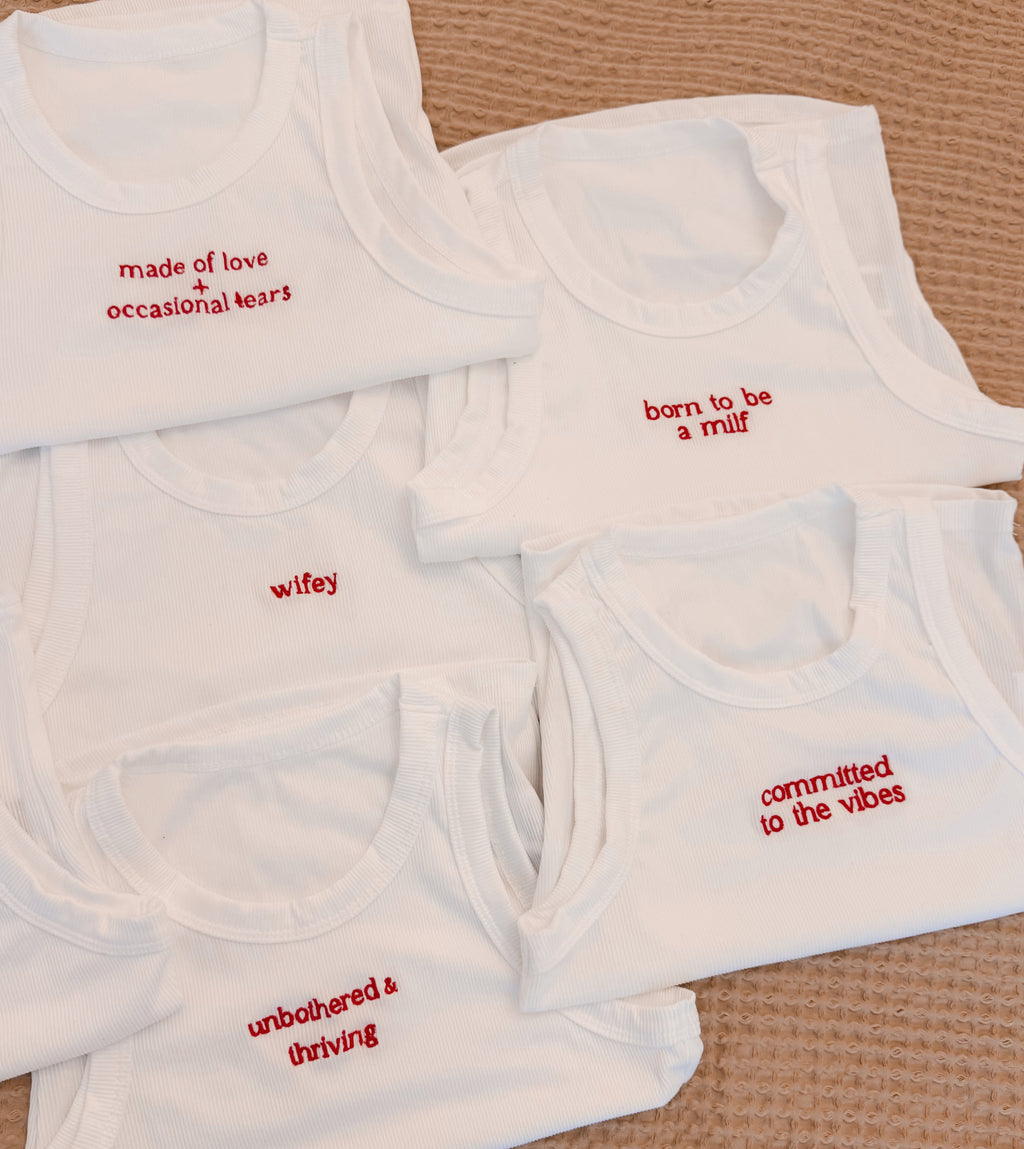Custom Embroidered High-Neck Tanks | Bachelorette &amp; Bridal Party Tops