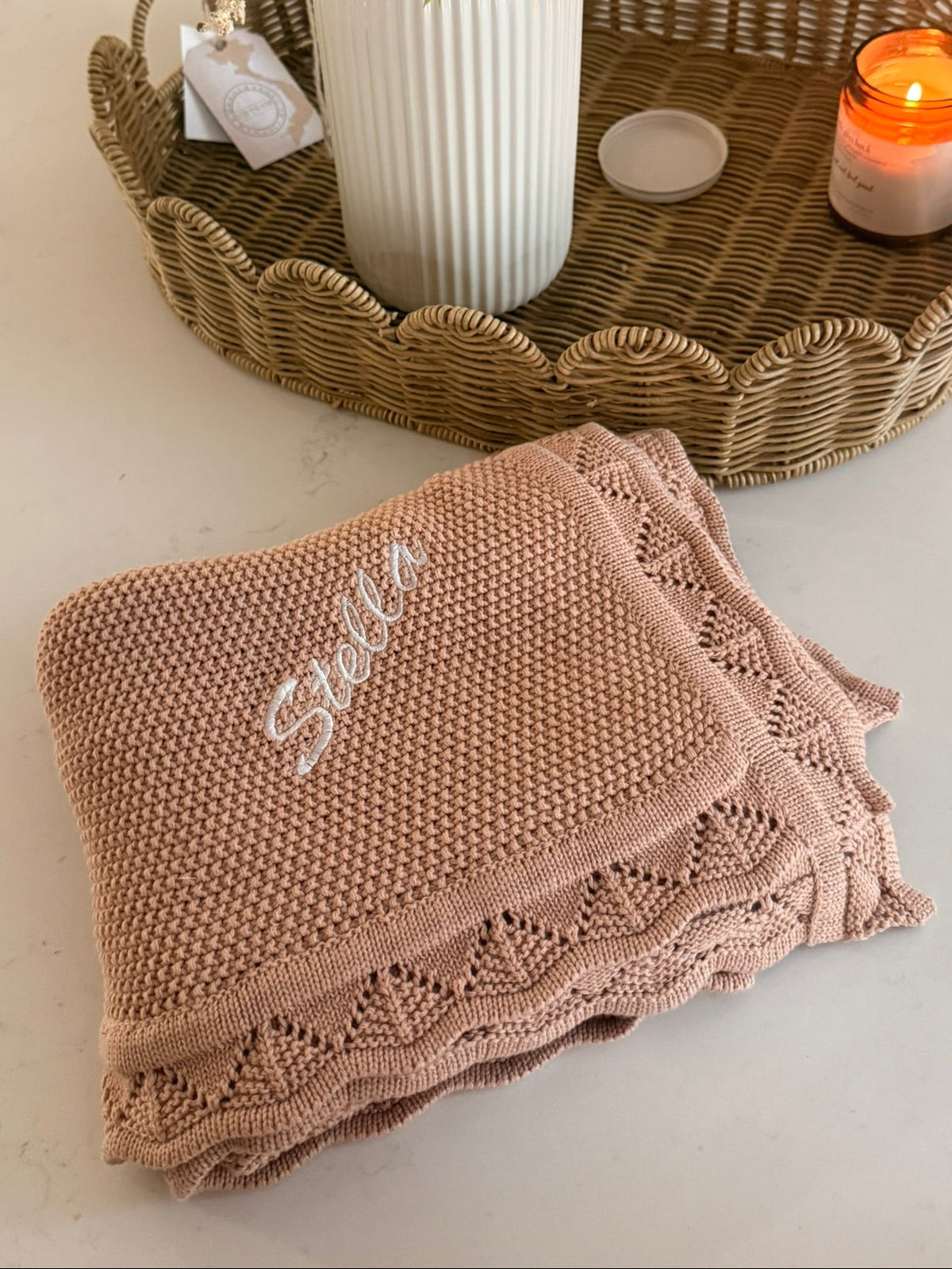 Custom Machine Embroidered Organic Cotton Blanket