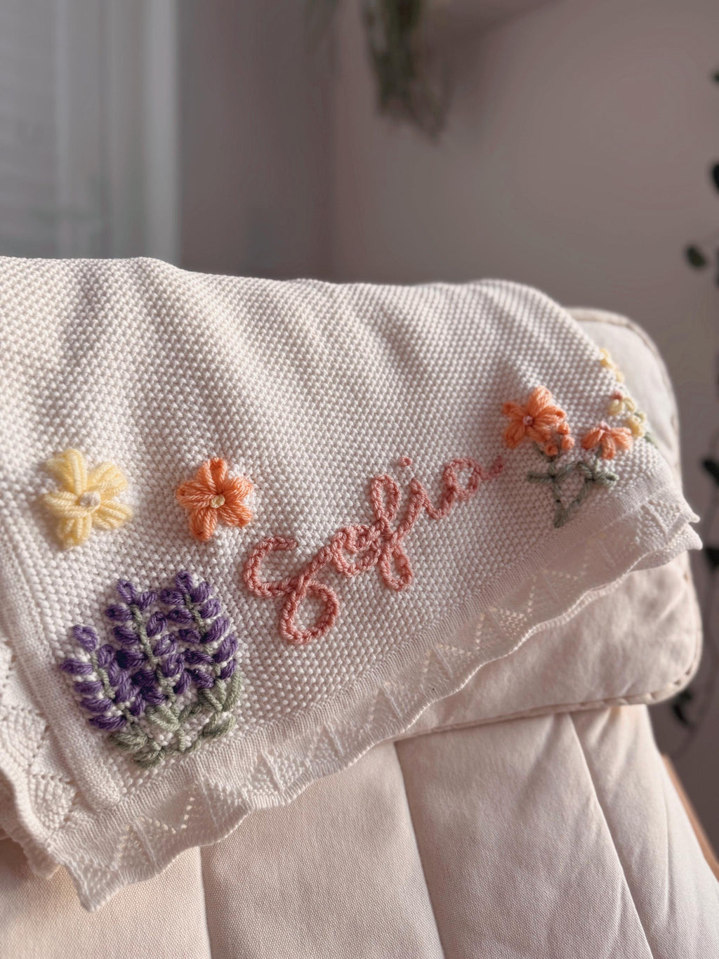 Custom Hand Embroidered Organic Cotton Blanket