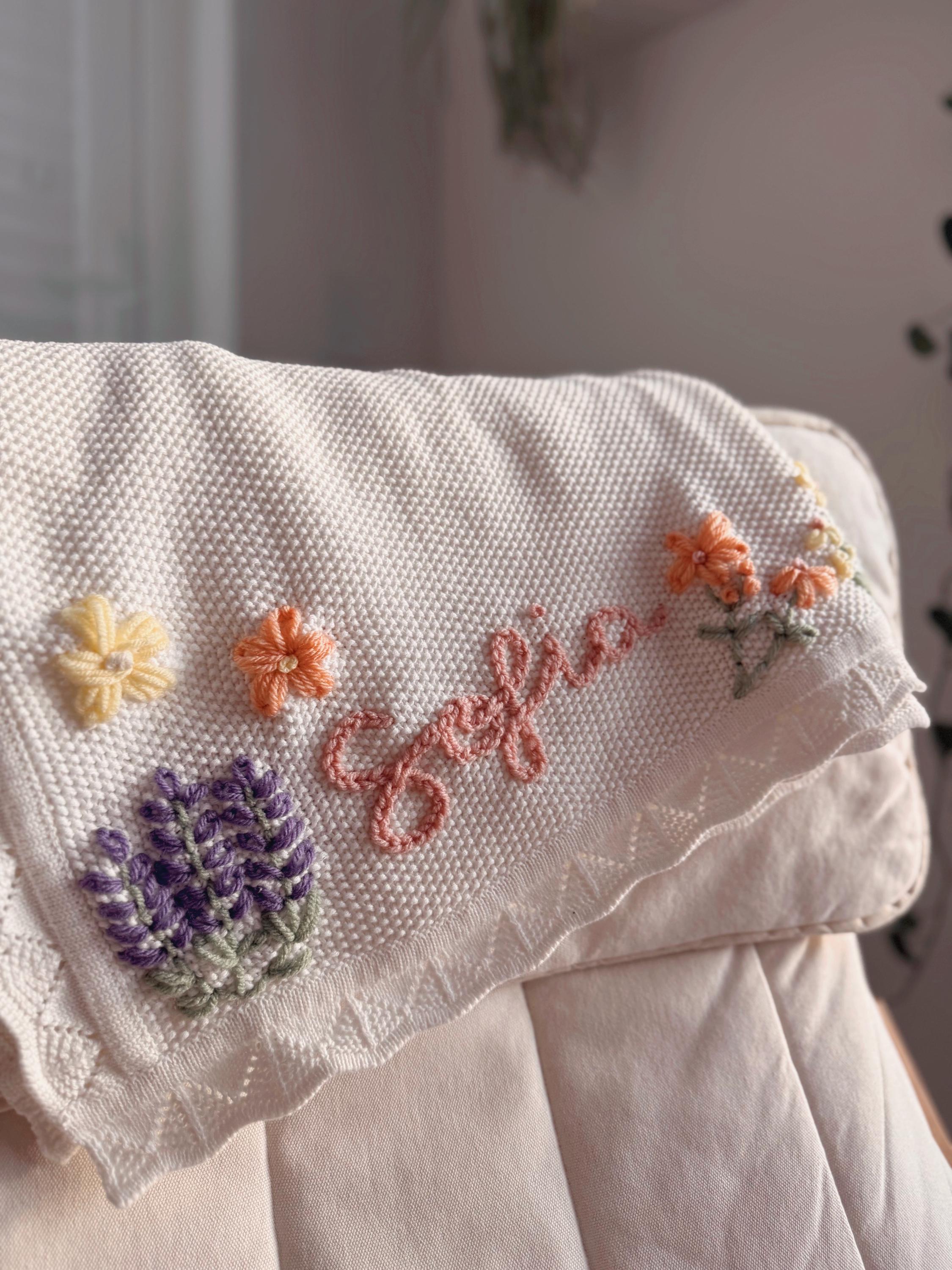Custom Hand Embroidered Organic Cotton Blanket