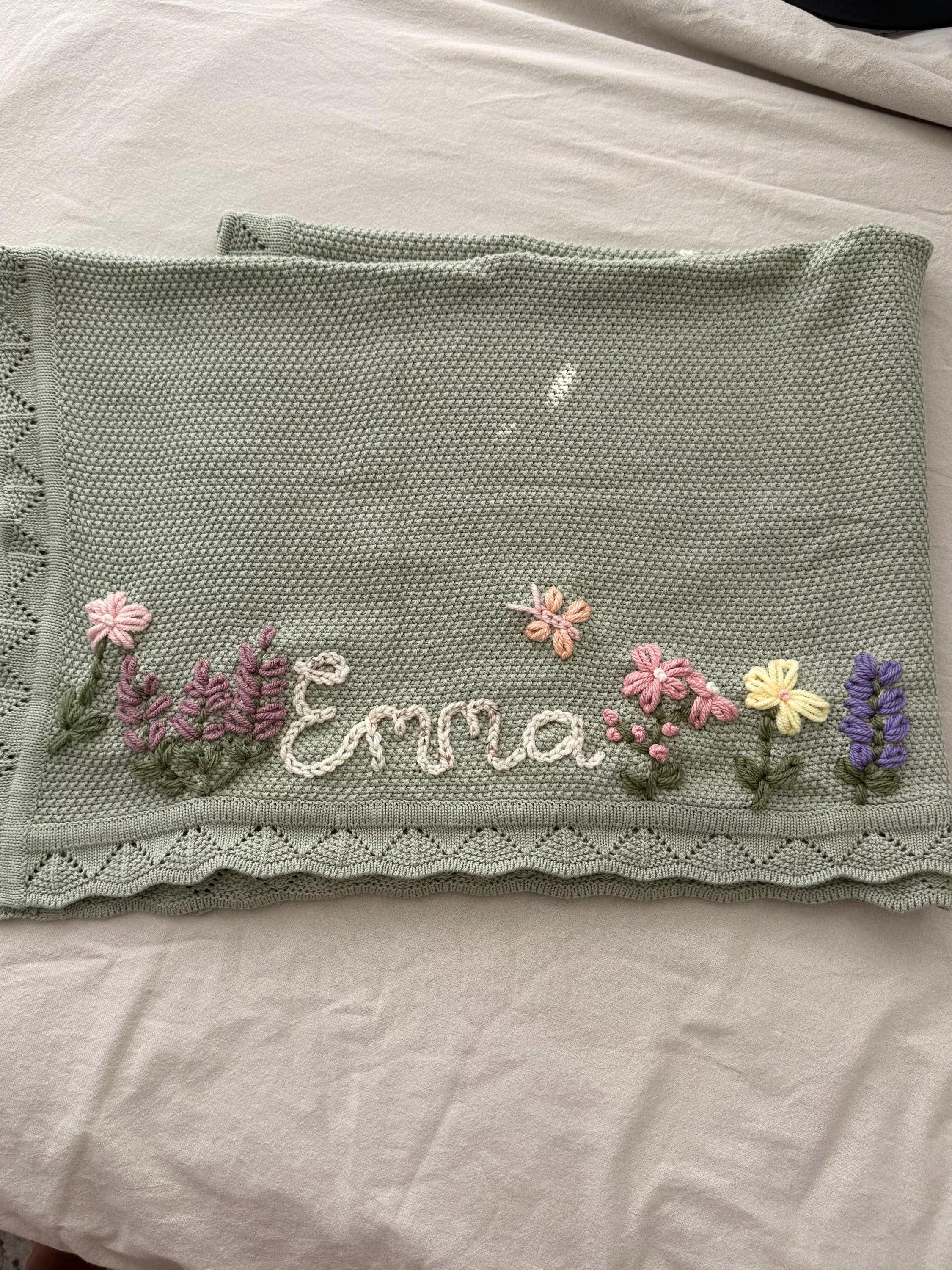 Custom Hand Embroidered Organic Cotton Blanket